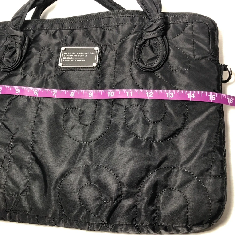 Marc By Marc Jacobs Black Quilted Logo Nylon Laptop Bag Crossbody Messenger